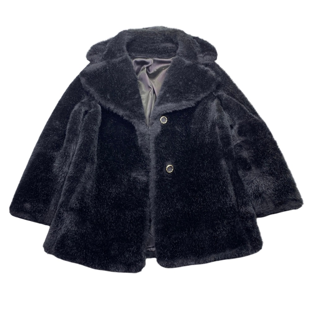 VTG Betty Rose Vintage Black Faux Fur Coat Union Made Mid Century Swing Jacket